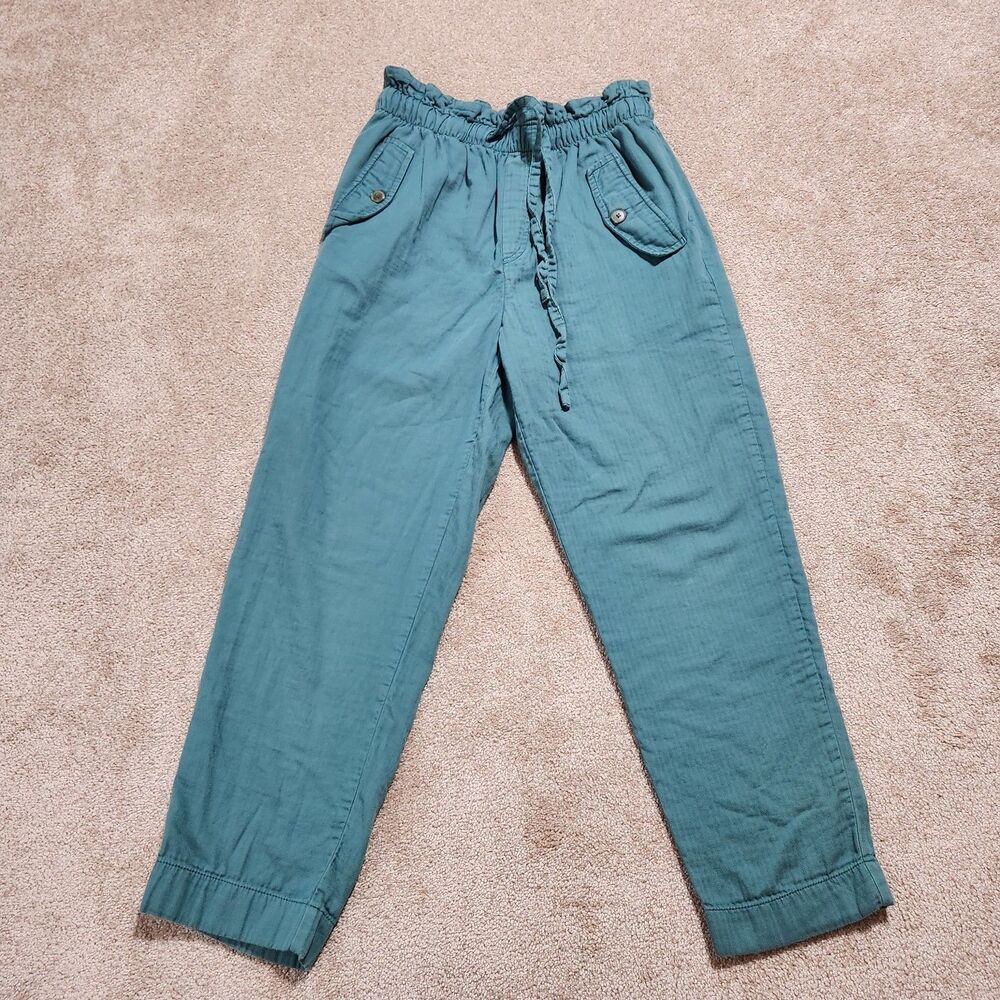 LOFT Outlet Paperbag Pants Women S Teal Green Pull On High Rise Straight Casual